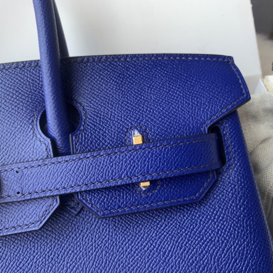 Spot Birkin 30cm Imported Epsom Leather Handmade Waxed Stitching Electric Blue Gold and Silver Buckle One color can be customized Oh Batch 1234