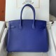 Spot Birkin 30cm Imported Epsom Leather Handmade Waxed Stitching Electric Blue Gold and Silver Buckle One color can be customized Oh Batch 1234
