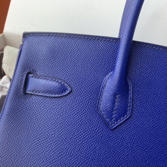 Spot Birkin 30cm Imported Epsom Leather Handmade Waxed Stitching Electric Blue Gold and Silver Buckle One color can be customized Oh Batch 1234
