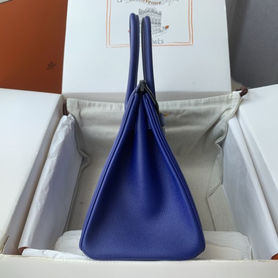 Spot Birkin 30cm Imported Epsom Leather Handmade Waxed Stitching Electric Blue Gold and Silver Buckle One color can be customized Oh Batch 1234