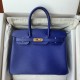 Spot Birkin 30cm Imported Epsom Leather Handmade Waxed Stitching Electric Blue Gold and Silver Buckle One color can be customized Oh Batch 1234
