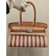 New Birkin shoulder embroidered platinum 29cm imported Swift leather canvas embroidered gold brown stripes silver buckle limited edition counter synchronization hand waxed stitching pure steel hardware high-end custom batch 1600