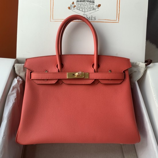 Spot Birkin 30cm Imported Epsom Leather Handmade Waxed Stitching Extreme Pink Gold Silver Buckle One color can be customized oh batch 1234