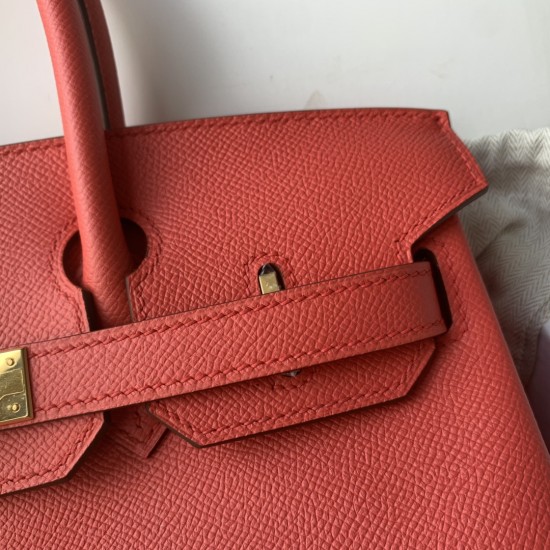 Spot Birkin 30cm Imported Epsom Leather Handmade Waxed Stitching Extreme Pink Gold Silver Buckle One color can be customized oh batch 1234