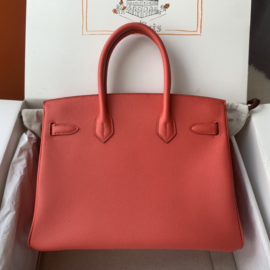 Spot Birkin 30cm Imported Epsom Leather Handmade Waxed Stitching Extreme Pink Gold Silver Buckle One color can be customized oh batch 1234