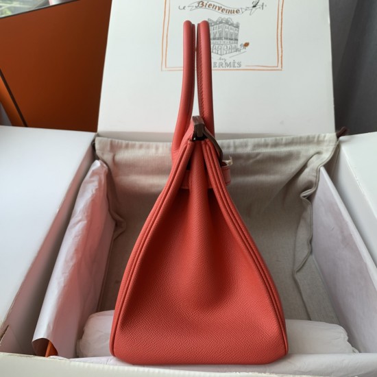 Spot Birkin 30cm Imported Epsom Leather Handmade Waxed Stitching Extreme Pink Gold Silver Buckle One color can be customized oh batch 1234