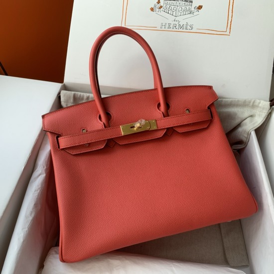 Spot Birkin 30cm Imported Epsom Leather Handmade Waxed Stitching Extreme Pink Gold Silver Buckle One color can be customized oh batch 1234