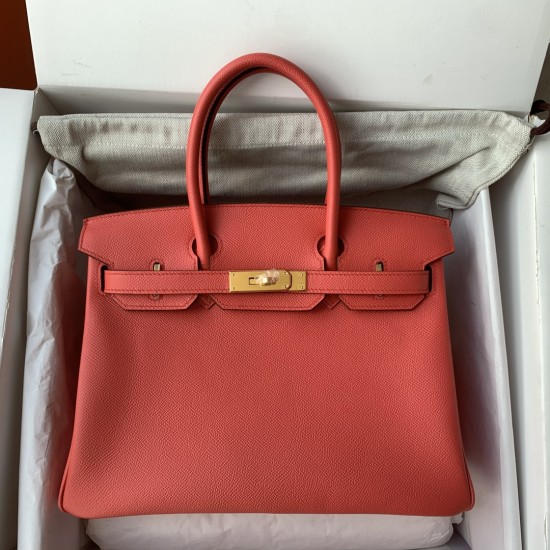 Spot Birkin 30cm Imported Epsom Leather Handmade Waxed Stitching Extreme Pink Gold Silver Buckle One color can be customized oh batch 1234