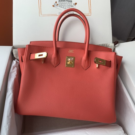 Spot Birkin 30cm Imported Epsom Leather Handmade Waxed Stitching Extreme Pink Gold Silver Buckle One color can be customized oh batch 1234