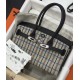 New Birkin shoulder embroidered platinum 29cm original imported Swift leather canvas embroidered black plaid silver buckle limited edition counter synchronization handmade waxed thread sewing pure steel hardware high-end custom batch 1600
