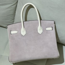 New Birkin Platinum 30cm Imported Suede Swift Leather Baby Pink Cream White Silver Buckle Counter synchronization Handmade beeswax thread sewing Pure steel hardware High-end customized batch 1600