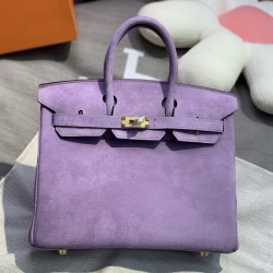 New Birkin platinum 25cm original imported suede lavender purple gold buckle counter synchronization handmade beeswax thread sewing pure steel hardware high-end customized batch 1600