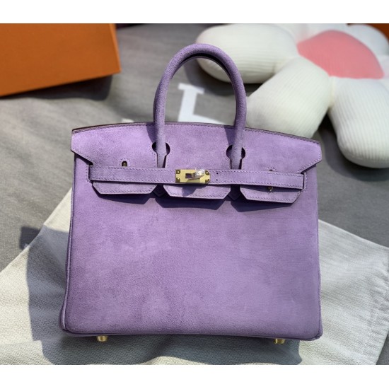 New Birkin platinum 25cm original imported suede lavender purple gold buckle counter synchronization handmade beeswax thread sewing pure steel hardware high-end customized batch 1600