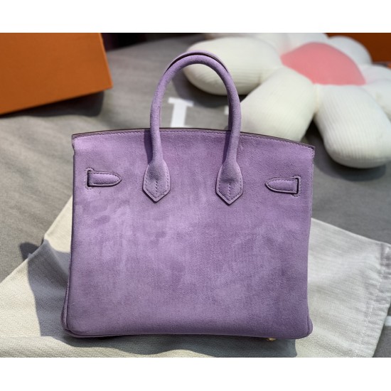 New Birkin platinum 25cm original imported suede lavender purple gold buckle counter synchronization handmade beeswax thread sewing pure steel hardware high-end customized batch 1600