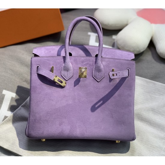 New Birkin platinum 25cm original imported suede lavender purple gold buckle counter synchronization handmade beeswax thread sewing pure steel hardware high-end customized batch 1600