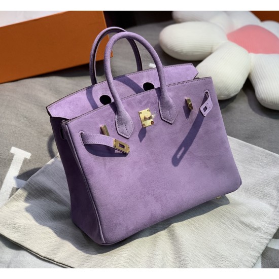 New Birkin platinum 25cm original imported suede lavender purple gold buckle counter synchronization handmade beeswax thread sewing pure steel hardware high-end customized batch 1600