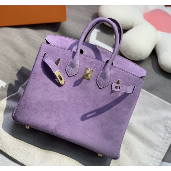 New Birkin platinum 25cm original imported suede lavender purple gold buckle counter synchronization handmade beeswax thread sewing pure steel hardware high-end customized batch 1600