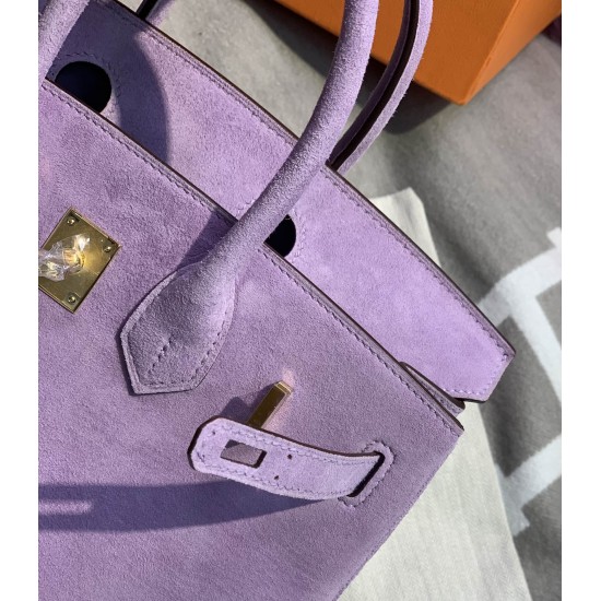 New Birkin platinum 25cm original imported suede lavender purple gold buckle counter synchronization handmade beeswax thread sewing pure steel hardware high-end customized batch 1600
