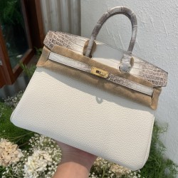 P1234 in stock touch BK25cm platinum Togo leather with high-gloss crocodile platinum hand-stitched waxed thread All-steel hardware Lining goatskin