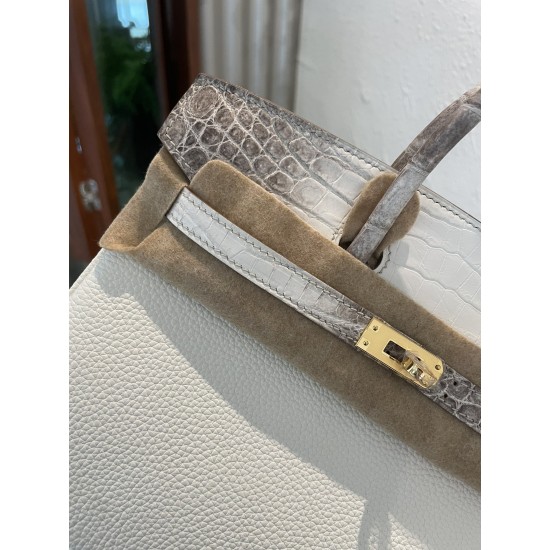 P1234 in stock touch BK25cm platinum Togo leather with high-gloss crocodile platinum hand-stitched waxed thread All-steel hardware Lining goatskin