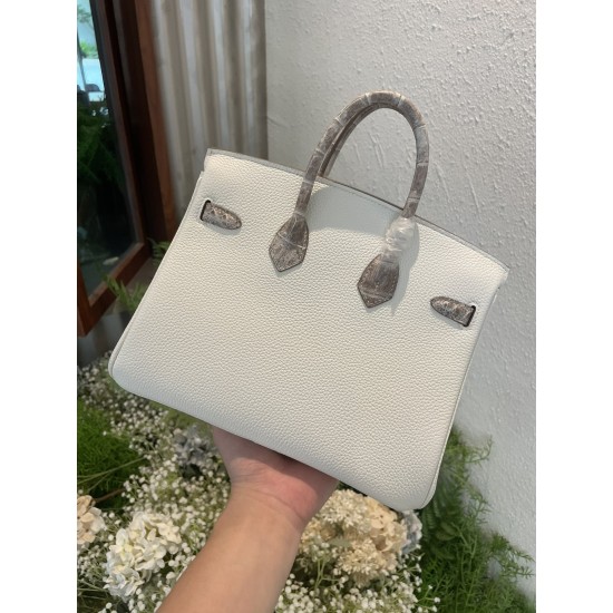 P1234 in stock touch BK25cm platinum Togo leather with high-gloss crocodile platinum hand-stitched waxed thread All-steel hardware Lining goatskin