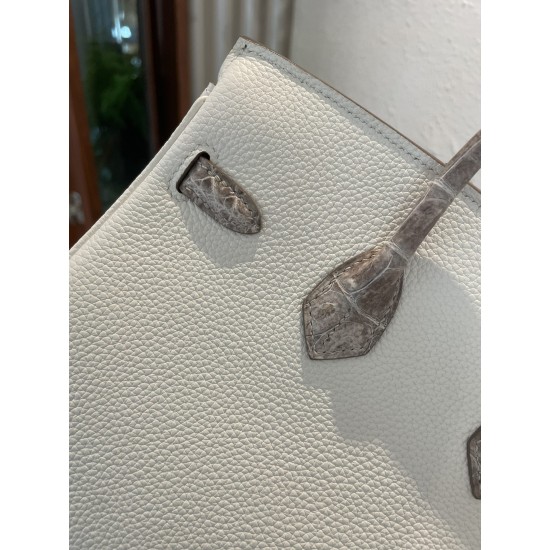 P1234 in stock touch BK25cm platinum Togo leather with high-gloss crocodile platinum hand-stitched waxed thread All-steel hardware Lining goatskin