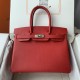 Spot Birkin 30cm Imported Epsom Leather Handmade Waxed Stitching Big Red Gold and Silver Button One color can be customized Oh Batch 1234