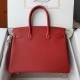 Spot Birkin 30cm Imported Epsom Leather Handmade Waxed Stitching Big Red Gold and Silver Button One color can be customized Oh Batch 1234