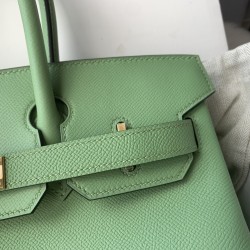 Spot Birkin 30cm Imported Epsom Leather Handmade Waxed Stitching Avocado Green Gold &amp; Silver Button One Color Accepts Customization Oh Batch 1234