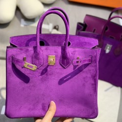 New Birkin Platinum 25cm Imported Suede Dream Purple Gold Buckle Counter synchronization Handmade beeswax thread sewing Pure steel hardware High-end customized batch 1600