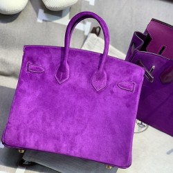 New Birkin Platinum 25cm Imported Suede Dream Purple Gold Buckle Counter synchronization Handmade beeswax thread sewing Pure steel hardware High-end customized batch 1600