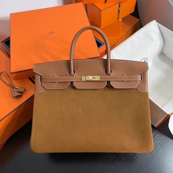 New Birkin Platinum 40cm Original imported suede Swift leather gold brown gold buckle counter synchronization handmade beeswax thread sewing pure steel hardware high-end custom batch 1600