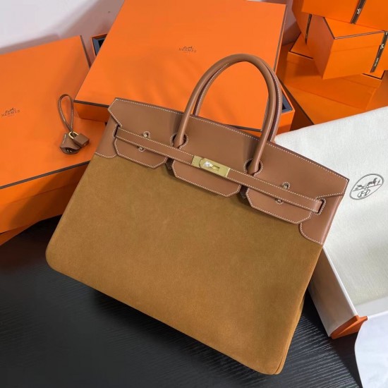 New Birkin Platinum 40cm Original imported suede Swift leather gold brown gold buckle counter synchronization handmade beeswax thread sewing pure steel hardware high-end custom batch 1600