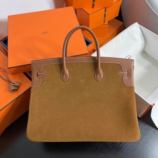 New Birkin Platinum 40cm Original imported suede Swift leather gold brown gold buckle counter synchronization handmade beeswax thread sewing pure steel hardware high-end custom batch 1600