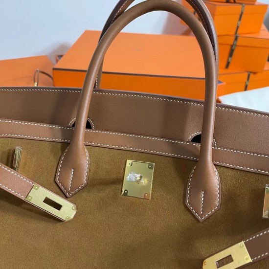New Birkin Platinum 40cm Original imported suede Swift leather gold brown gold buckle counter synchronization handmade beeswax thread sewing pure steel hardware high-end custom batch 1600