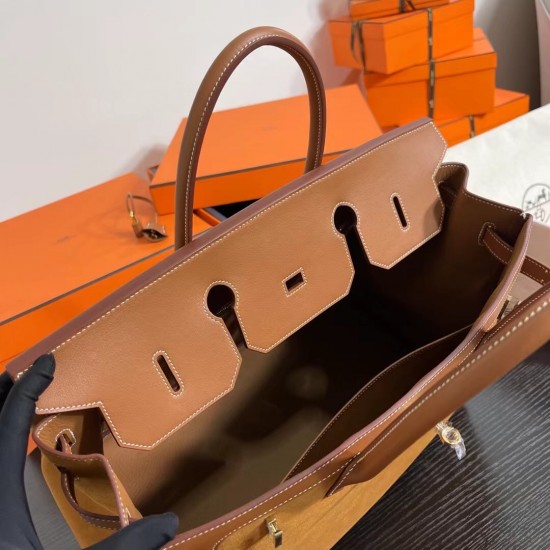 New Birkin Platinum 40cm Original imported suede Swift leather gold brown gold buckle counter synchronization handmade beeswax thread sewing pure steel hardware high-end custom batch 1600