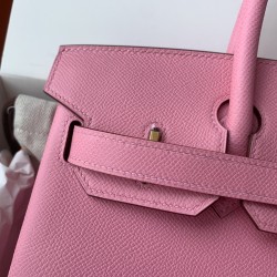 Spot Birkin 30cm Imported Epsom Leather Handmade Waxed Stitching Cherry Blossom Pink Gold and Silver Button One color can be customized Oh Batch 1234