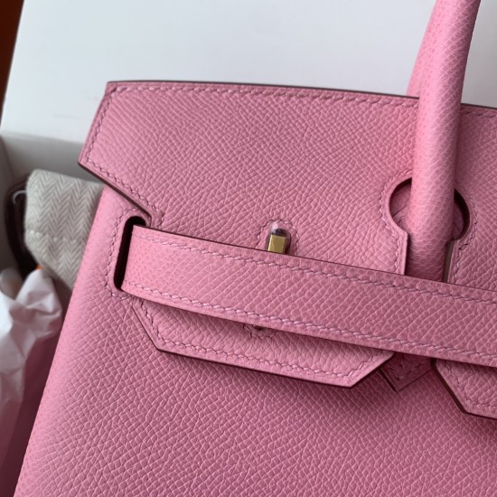 Spot Birkin 30cm Imported Epsom Leather Handmade Waxed Stitching Cherry Blossom Pink Gold and Silver Button One color can be customized Oh Batch 1234
