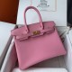Spot Birkin 30cm Imported Epsom Leather Handmade Waxed Stitching Cherry Blossom Pink Gold and Silver Button One color can be customized Oh Batch 1234