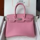 Spot Birkin 30cm Imported Epsom Leather Handmade Waxed Stitching Cherry Blossom Pink Gold and Silver Button One color can be customized Oh Batch 1234