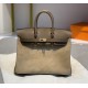 New Birkin Platinum 25cm Original Imported Suede Swift Leather Milk Tea Elephant Gray Gold Buckle Counter synchronization Handmade beeswax thread sewing Pure steel hardware High-end customized batch 1600