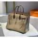 New Birkin Platinum 25cm Original Imported Suede Swift Leather Milk Tea Elephant Gray Gold Buckle Counter synchronization Handmade beeswax thread sewing Pure steel hardware High-end customized batch 1600