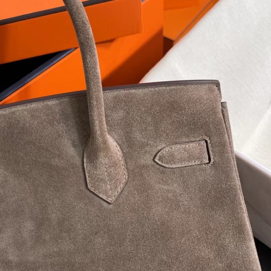 New Birkin platinum 30cm original imported suede elephant gray silver buckle counter synchronization handmade beeswax thread sewing pure steel hardware high-end custom batch 1600