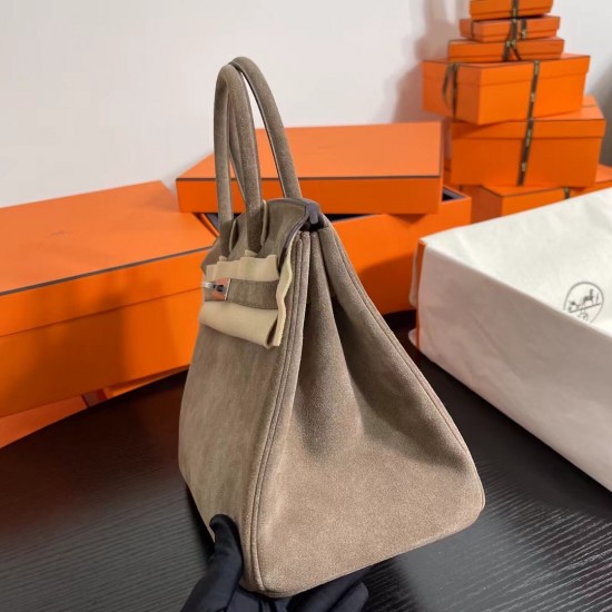 New Birkin platinum 30cm original imported suede elephant gray silver buckle counter synchronization handmade beeswax thread sewing pure steel hardware high-end custom batch 1600