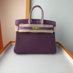 In stock touch BK25 Togo leather with high gloss crocodile platinum 25cm fully hand stitched with waxed thread Full steel hardware Lined with goat skin