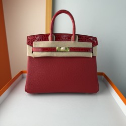 In stock touch BK25 Togo leather with high gloss crocodile platinum 25cm fully hand stitched with waxed thread Full steel hardware Lined with goat skin