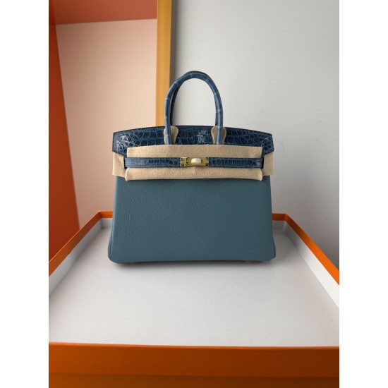 In stock touch BK25 Togo leather with high gloss crocodile platinum 25cm fully hand stitched with waxed thread Full steel hardware Lined with goat skin