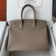 Spot Birkin 30cm Imported Epsom Leather Handmade Waxed Stitching Elephant Gray Gold and Silver Button One color can be customized Oh Batch 1234
