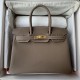 Spot Birkin 30cm Imported Epsom Leather Handmade Waxed Stitching Elephant Gray Gold and Silver Button One color can be customized Oh Batch 1234