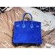 New Birkin Platinum 25cm Imported Suede Swift Leather Electro Blue Silver Buckle Counter synchronization Handmade beeswax thread sewing Pure steel hardware High-end customized batch 1600